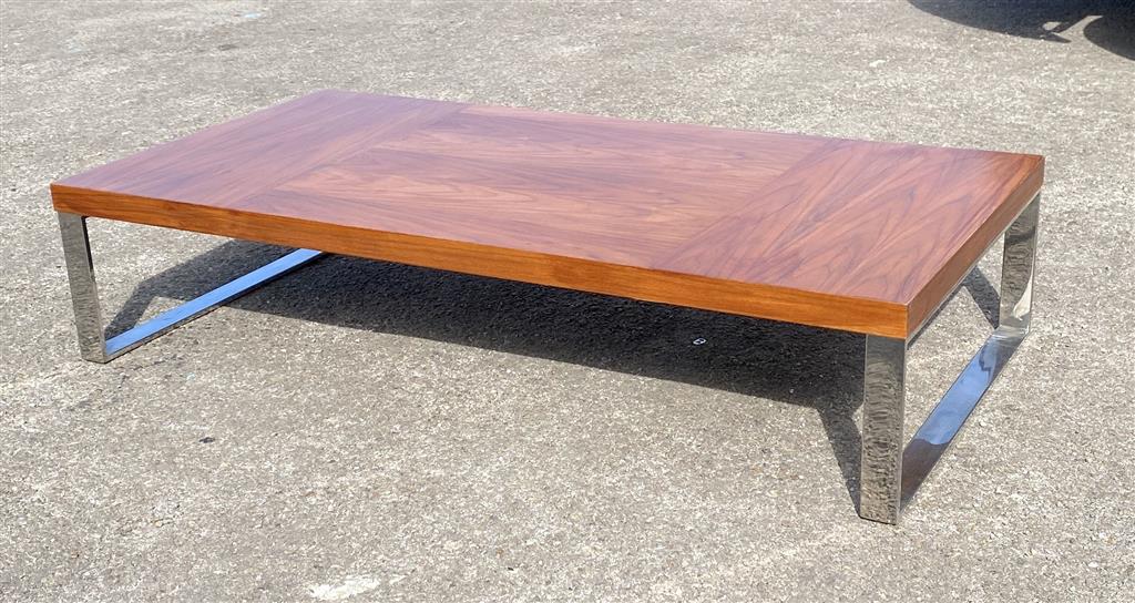 A mid century design rectangular chrome coffee table, width 140cm, depth 70cm, height 30cm
